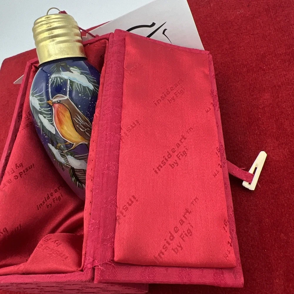 Christmas‎ ornament  INSIDE ART BY FIGI ROBIN BIRD LIGHT BULB ORIGINAL BOX